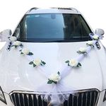 Wedding Car Flower Decoration, Artificial Flowers Ribbon Bows Floral for Wedding Car Decoration Party Events Accessories Wedding Supplies