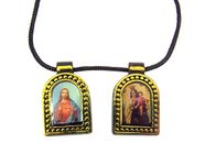 Devotional Scapulars Brown Scapular Medals with Colored Images and Gold Toned Edges on Cord Chain, 26 Inch, Plastic