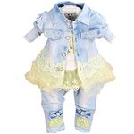 Yao Baby Girls Denim Clothing Sets 3 Pieces Sets T Shirt Denim Jacket and Jeans