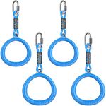 Dolibest 4 Pack Round Trapeze Ring, Monkey Bar Handle Grip with 29cm Rope & Hanging Carabiner for Outdoor Playground Obstacle Course Playset Training Equipment Indoor Fun Activity, Blue