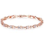 Presentski Rose Gold Plated Tennis Bracelet with White CZ Stones for Women and Teen Girls 7.5/6.3 Inches