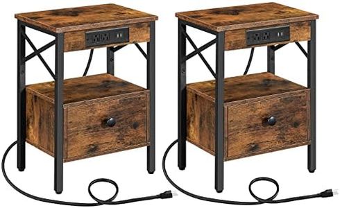 HOOBRO Set of 2 Nightstands with Charging Station, End Table with Drawer, USB Ports and Power Outlets, Farmhouse Sofa Side Table for Bedroom, Space Saving, Rustic Brown BF128UBZP201G1