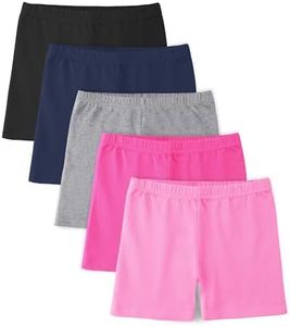BOOPH 5 Pack Girls Bike Shorts Cotton Cartwheel Shorts for Dance & Under Dresses, Black/Navy/Rose/Pink/Light Gray, 12-14 Years