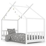 vidaXL Solid Pine Wood Kids Bed Frame Decorative Tree House Design Baby Toddler Children Girls Boys Bedroom Beds Furniture 70x140cm White