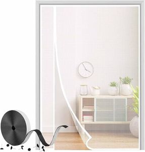 Side Opening Magnetic Fly Screens for Doors 180×250cm White Fiberglass,Heavy Duty Bugs Door Screen,Reversible Left Right Anti Mosquito Mesh Fly Curtain with Powerful Magnets & Full Frame Magic Tape