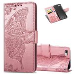 Asdsinfor iPhone 6 Case Full Stylish Advanced Embossing Wallet Case Credit Cards Slot with Stand for PU Leather Shockproof Flip Magnetic Case for iPhone 6 / iPhone 6S Butterfly Rose Gold SD