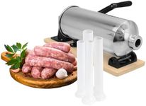 Sausage Stuffer with Wooden Base – Stainless Steel Horizontal Meat Sausage Stuffing Machine with Wood Base Manual Sausage Maker for Professional Commercial Kitchen and Household Use