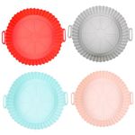 CHRISAMY 4PACKS Air Fryer Silicone Liners, Perfect Fit for Any Model, Round or Square Basket, Flexible Design (Blue+Pink+Grey+Red)