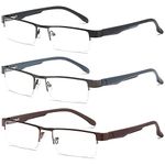 VEVESMUNDO Reading Glasses Metal Frame Half Rim Readers Eyeglasses Men Women Brown Black Grey +1.0 1.5 2.0 2.5 3.0 3.5 4.0