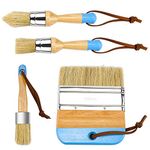 Dreamtop 4 Pieces Wax Brush Set Chalk Paint Brushes Natural Bristle Paint Brushes With Wood Handle for Wood Furniture Home Decor Upcycling Restoration Projects