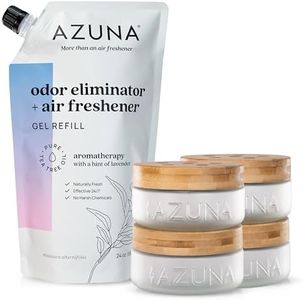 Azuna Air Freshener & Odor Eliminator Gel 4 Room Kit, Includes (4) 8 oz. Unfilled Luxe Glass Jars & 24 oz. Refill with Lavender & Tea Tree Essential Oil, Aromatherapy, Works 24/7 for 60-90 Days