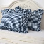 Mywinlle Navy Blue/White Plaid Ruffle Pillowcases Farmhouse Pillow Shams King Size Set of 2,Shabby Checkered Pillow Cover Washed Cotton Pillow Covers(20"x36",Navy Blue/White Plaid