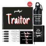 New Job and Leaving Presents for Colleagues Bundle of Water Bottle, Pen Pack, Notebook and Card - 9 Funny Leaving Gifts for Men - Good Luck in Your New Job - Sorry Your Leaving