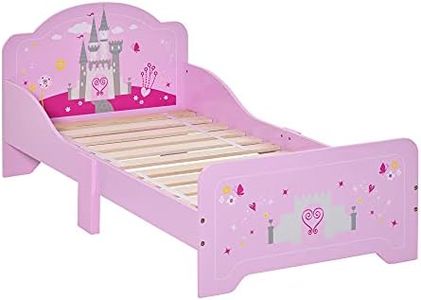 HOMCOM Letto per Bambini con Bordi Rialzati in Legno per Cameretta, Lettino per Bimbi da 3-6 Anni, 143x73x60cm, Rosa