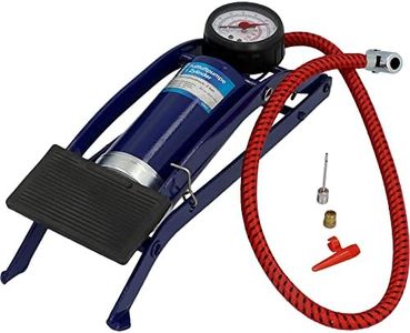 Cartrend Einzylinder Fußluftpumpe, für Auto- und Fahrradreifen sowie andere Objekte, inkl. Standard- und Spezialadapter, Manometer bis 7 bar, 0,2 l Volumen je Hub, Schlauchlänge ca. 50 cm