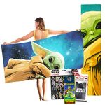 Star Wars Baby Yoda Beach Towel Set - Bundle with 40" x 72" Mandalorian Beach Towel and Phone Wallet | Star Wars Beach Accessories