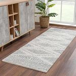 Hauteloom Trunding Moroccan Farmhouse Hallway Entryway Kitchen Shaggy Runner Rug - Bohemian Shag - Plush High Pile - Southwestern Boho Soft Carpet - Grey, Beige - 2'7" x 7'3"