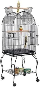 Yaheetech 59-Inch Rolling Standing Medium Dome Open Top Bird Cage for Parrots Cockatiels Sun Conures Parakeets Lovebirds Budgies Finches Canary Pet Bird Cage with Removable Stand