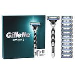 Gillette Mach3 Men's Razor + 12 Razor Blade Refills, Stronger Than Steel Blades, 3D Motion Handle, Enhanced Lubrastrip