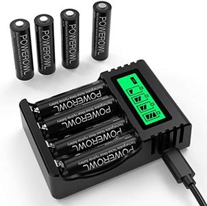 POWEROWL Pilas Recargables AA con Cargador, 8 Piezas 2800mAh de Alta Capacidad NiMH y LCD, Ranura Independiente & USB Carga Rápida
