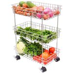 SR Stainless Steel Fruit and Vegetable Storage Stand Rack Multipurpose Baskets Kitchen Trolley Modern Kitchen Storage Rack (3 Layer Trolly)