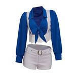 MyheroCos Women's Star Sexy Cheerleader Costume High School Girls Cheerleading Uniform Sports Team Two Piece Set, Blue and White, Medium