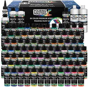 Pouring Masters 84-Color Ready to Pour Acrylic Pouring Paint Set with Silicone Oil & Gloss Medium - Premium Pre-Mixed High Flow 2-Ounce Bottles - All Metallic and Solids Colors for Canvas, Wood