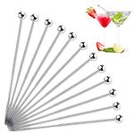 Cocktail Picks Reusable Stainless Steel Martini Picks Set Fruit Stick Toothpicks, Drink Skewers Fruit Garnish Swizzle Sticks for Olive Skewers, Cocktails, and Bloody Mary Set of 12