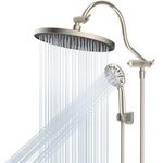 Hibbent 10 Inch High Pressure Rainfall Shower Head/Handheld Showerhead Combo with 12 Inch Adjustable Curved Shower Extension Arm,7-Spray,71-inch Hose Adhesive Showerhead Holder, Brushed Nickel