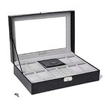 Styleys Faux Leather 8 Grids + 3 Mixed Slots Watch Display Box Watch Storage Holder Jewelry Organizer Watch Case Jewelry Dispay Watch Box (Black, W22)