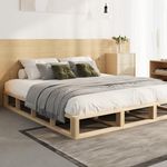 Oikiture King Size Bed Frame Wooden with Solid Wood Frame Platform and Pine Wood Bed Base