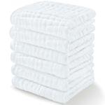 Baby Washcloths, Muslin Cotton Baby Towels, Large 25 X 25 cm Wash Cloths Soft on Sensitive Skin for Boys & Girls, Newborn Baby & Toddlers Essentials Shower Registry Gift (White, Pack of 6)