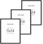 HAUS AND HUES 11"x14" Black Oak Wood Frames Set of 3-11x14 Poster Frame Black, 3 Poster Frame, 11x14 Frame Set of 3, 11x14 Frame 3 Pack, 11 x 14 Frame Art, Certificate Frames