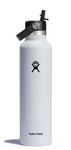 HYDRO FLASK - Water Bottle 709 ml (24 oz) with Flex Straw Cap - Vacuum Insulated Stainless Steel Reusable Water Bottle - Leakproof Lid - Hot and Cold Drinks - Standard Mouth - BPA-Free - White