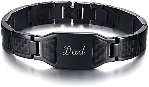 MPRAINBOW Men's Bracelet for Dad,Dad Engraved Bracelet Stainless Steel Watch Band Black Carbon Fiber Inlay Braclet Adjustable Link ID Bracelet for Dad, Metal