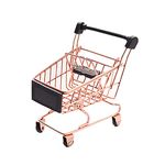 Mini Supermarket Handcart, Mini Shopping Cart Supermarket Handcart Shopping Utility Cart Mode Desk Storage Toy Holder(Rose God)