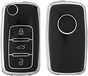 kwmobile Key Cover Compatible with VW Skoda SEAT 3 Button Car Key - Car Key Fob Case Protector - Black/Silver