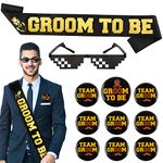 11pcs Groom Sash Badge Set Includes 1pc Groom to Be Badge 8pcs Team Groom Award Badge Brooch and 1pc Glasses for Bachelor Party Engagement Celebration Wedding Supplies