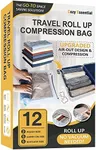 12 Hand Roll Up Compression Travel Bags-Space Saver Bags for Luggage and Cruises (5 Large, 5 Medium, 2 Small), No Vacuum Needed