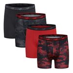 New Balance Boys Underwear, Performance Boxer Briefs 4-Pack, Magnet Print/Team Red/Black/Team Red Print, Medium