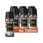 6 x Axe Fine Fragrance Collection Premium Body Spray Black Vanilla Deodorant without Aluminium for 72 Hours Freshness 150 ml