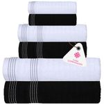 Casa Copenhagen Elegance 6 Pieces Towel Set- Black + White, 550 GSM 2 Bath Towel 2 Hand Towel 2 Washcloth, Designed in Denmark Made of Soft Egyptian Cotton for Bathroom, Kitchen & Shower