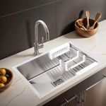 Ruhe® Handmade Single Bowl Kitchen Sink - 24x18x10 inches | 304-Grade Stainless Steel Sink with Brushed Matte Finish | Kitchen Sink Including Coupling, Waste Pipe & Vegetable Washing Basket