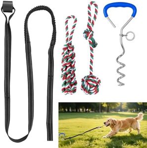 Bungee Tether Tug Outdoor Dog Toy with Stake,Tug of War Dog Toy for Aggressive Chewers to Keep Them Busy,Outdoor Interactive Dog Rope Toy for Medium/Small Dogs,Can Used On Lawns,Trees and Doors