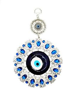 Luckboostium Hanging Hand Charm Pendant for Good Luck and Protection, Comes with Traditional Blue and White Colors with Metallic Gold Decor Durable Cord for Hanging in Cars Or On Walls and Bags
