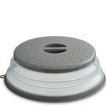 Microwave Splatter Cover for Food, Collapsible & Vented Silicone Splatter Guard Lid, BPA Free Plate & Dish Cover with Handle, Colander, Grey
