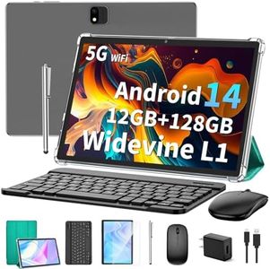JJGJ Android 14 Tablet with Keyboard, 12GB RAM (6+6), 128GB Storage, 1TB Expandable, 8000mAh Battery, 10 Inch 2-in-1 Tablets, Includes Case, Mouse & Stylus（Green）