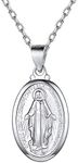 Suplight 925 Sterling Silver Oval Virgin Mary Medal Necklace, Catholic Religious Coin Necklaces for Women, Dainty Virgin Marie Pendant with Chain, Our Lady of Guadalupe Necklace