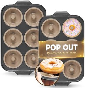 BRONYPRO 2 Pack Silicone Donut Pan for Baking with Metal Reinforced Frame, 6-Cavity Nonstick Doughnut Mold, Large Donut Size, Food-Grade Bakeware, Oven Dishwasher Freezer Safe, Gray