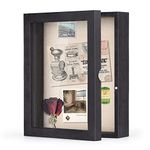 SZQINJI Shadow Box 8x10 Frame White Pictures Display Case with Linen Back Rustic Memory Box for Memorabilia Photo Awards Medals Bouquet Medals Black